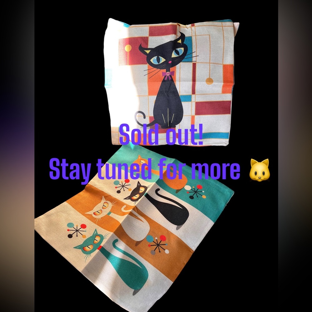 70’s Bright Kitty Linen Pillow Covers x2